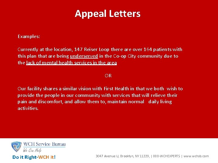 Appeal Letters Examples: Currently at the location, 147 Reiser Loop there are over 164