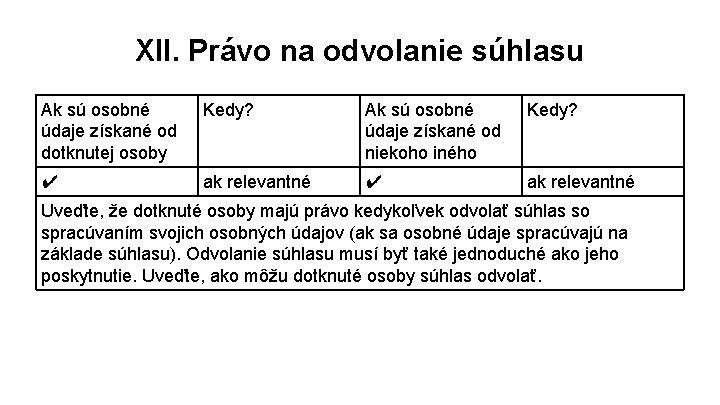 XII. Právo na odvolanie súhlasu Ak sú osobné údaje získané od dotknutej osoby Kedy?