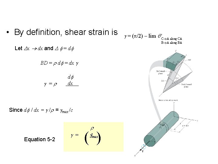  • By definition, shear strain is B A along BA Let x dx