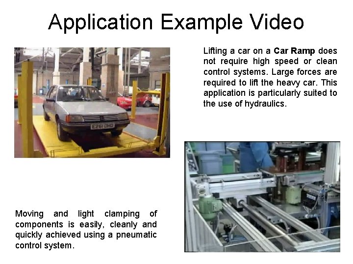 Application Example Video Lifting a car on a Car Ramp does not require high Application Example Video Lifting a car on a Car Ramp does not require high