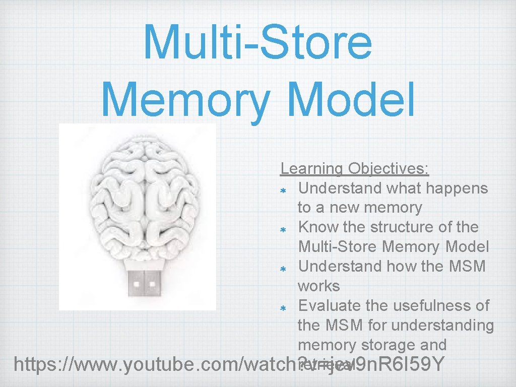 Multi-Store Memory Model Learning Objectives: Understand what happens to a new memory Know the