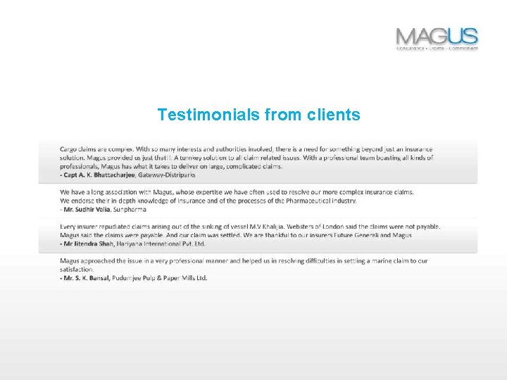 Testimonials from clients 