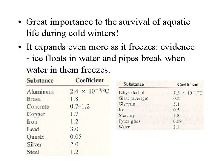  • Great importance to the survival of aquatic life during cold winters! •