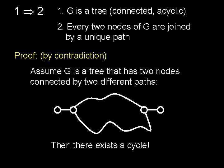 1 2 1. G is a tree (connected, acyclic) 2. Every two nodes of