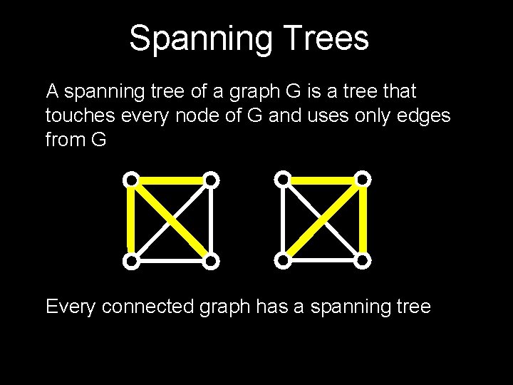 Spanning Trees A spanning tree of a graph G is a tree that touches