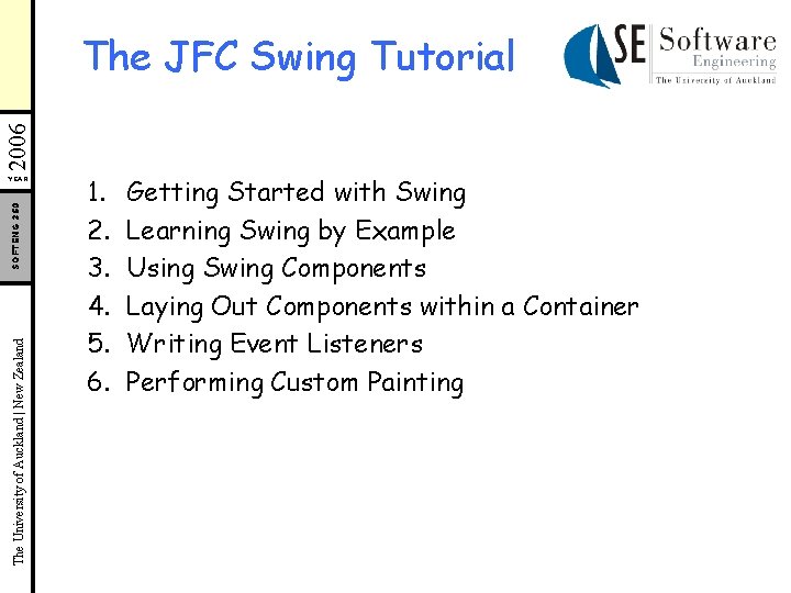 2006 The JFC Swing Tutorial The University of Auckland | New Zealand SOFTENG 350