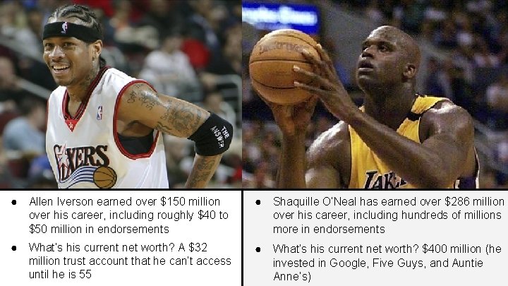 ● Allen Iverson earned over $150 million over his career, including roughly $40 to