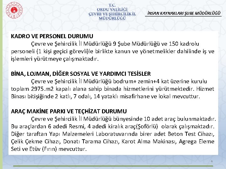 İNSAN KAYNAKLARI ŞUBE MÜDÜRLÜĞÜ KADRO VE PERSONEL DURUMU Çevre ve Şehircilik İl Müdürlüğü 9