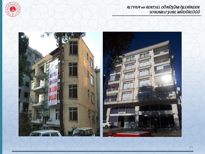 ALTYAPI ve KENTSEL DÖNÜŞÜM İŞLERİNDEN SORUMLU ŞUBE MÜDÜRLÜĞÜ 61 