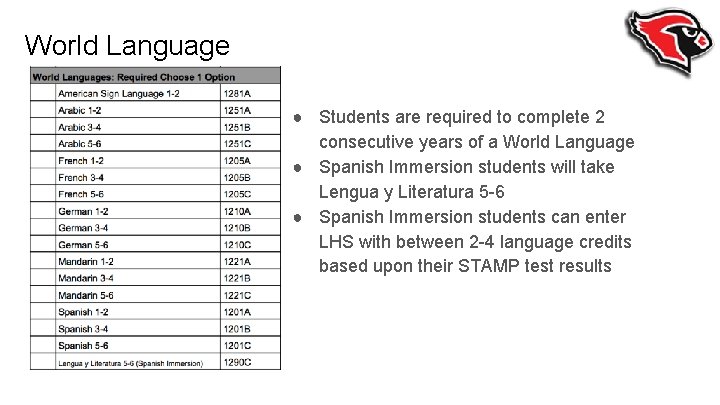 World Language ● Students are required to complete 2 consecutive years of a World