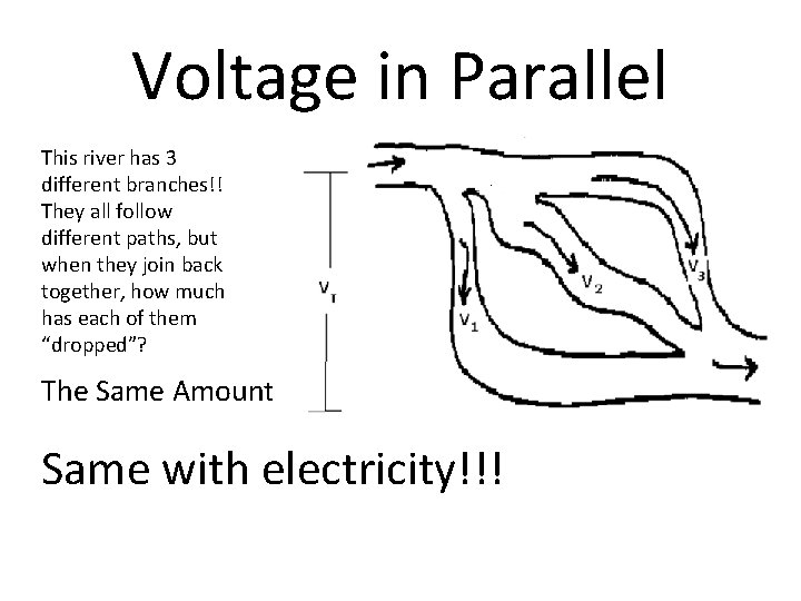 Voltage in Parallel This river has 3 different branches!! They all follow different paths,