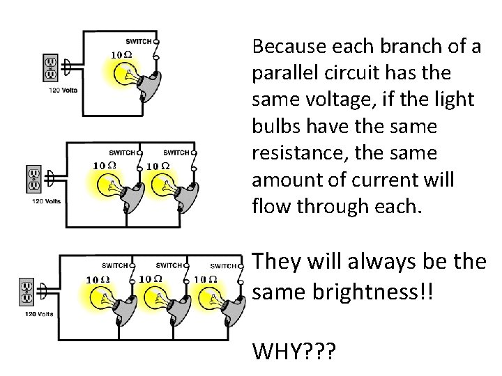 Because each branch of a parallel circuit has the same voltage, if the light