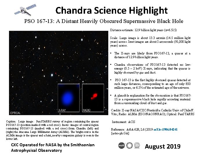 Chandra Science Highlight PSO 167 -13: A Distant Heavily Obscured Supermassive Black Hole Distance