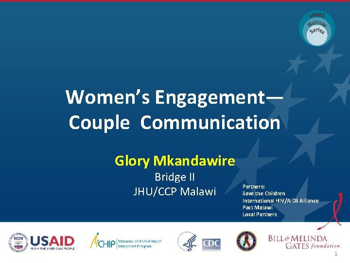 Women’s Engagement— Couple Communication Glory Mkandawire Bridge II JHU/CCP Malawi Partners: Save the Children