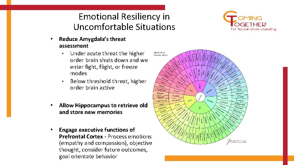 Emotional Resiliency in Uncomfortable Situations • Reduce Amygdala’s threat assessment • Under acute threat