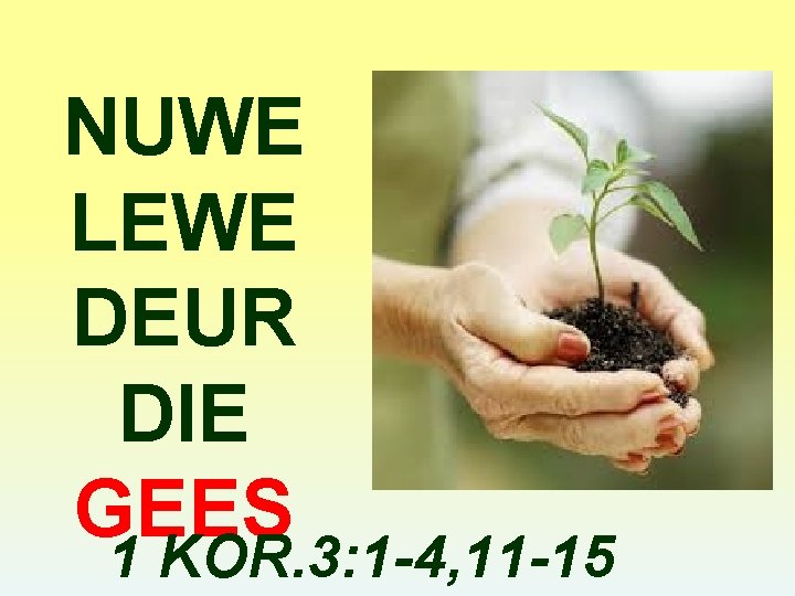 NUWE LEWE DEUR DIE GEES 1 KOR. 3: 1 -4, 11 -15 