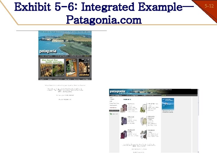 Exhibit 5 -6: Integrated Example— Patagonia. com 5 -12 1 -12 