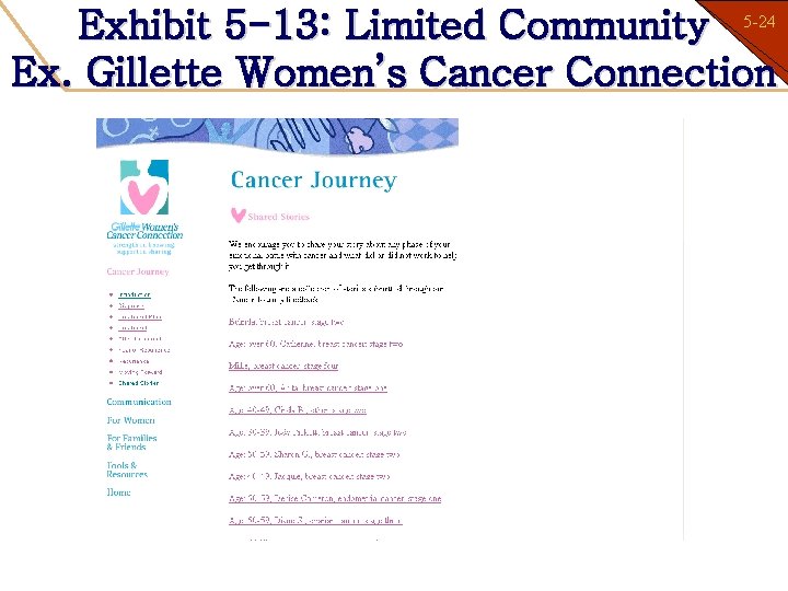 5 -24 Exhibit 5 -13: Limited Community 1 -24 Ex. Gillette Women’s Cancer Connection