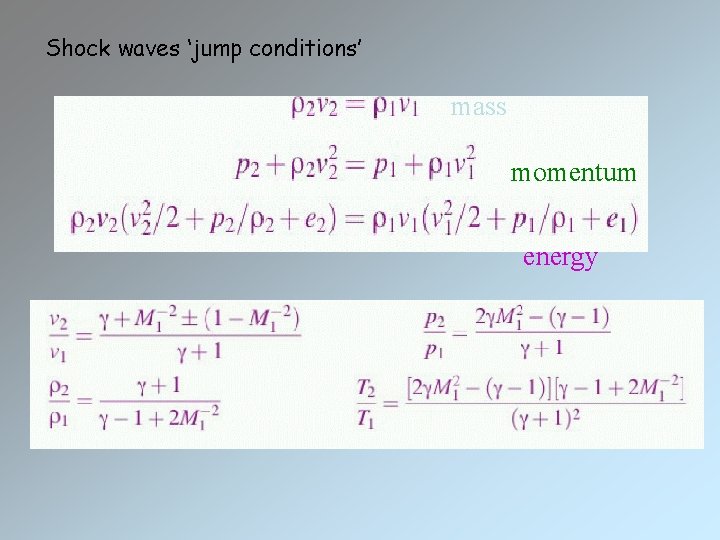 Shock waves ‘jump conditions’ mass momentum energy 