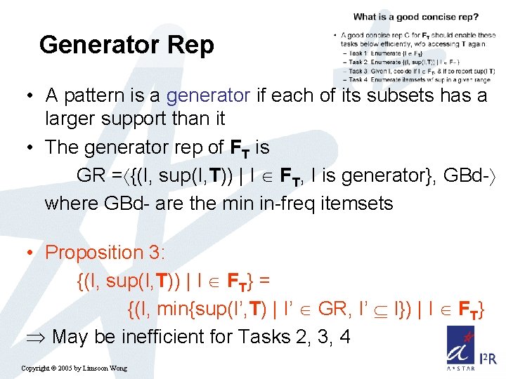 Generator Rep • A pattern is a generator if each of its subsets has