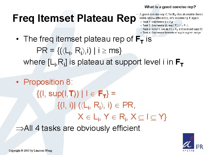 Freq Itemset Plateau Rep • The freq itemset plateau rep of FT is PR