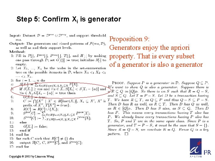 Step 5: Confirm Xi is generator Proposition 9: Generators enjoy the apriori property. That