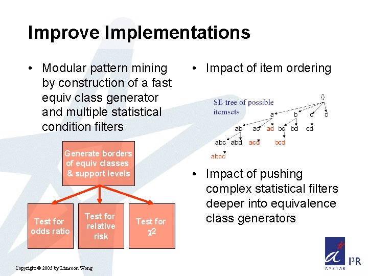 Improve Implementations • Modular pattern mining by construction of a fast equiv class generator