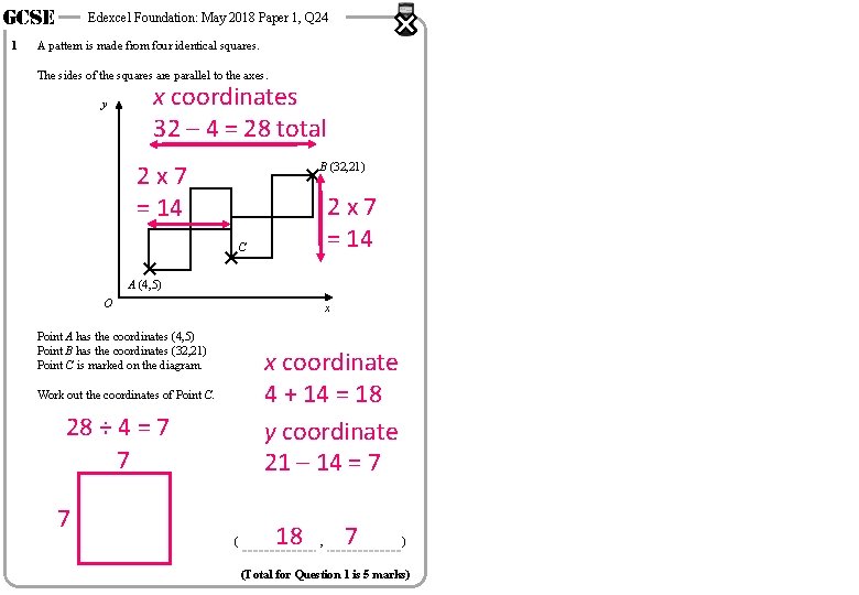 GCSE 1 Edexcel Foundation: May 2018 Paper 1, Q 24 A pattern is made