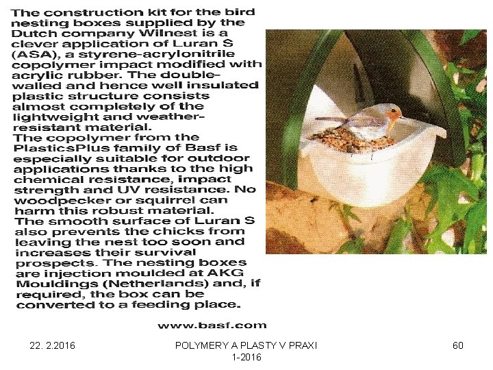 22. 2. 2016 POLYMERY A PLASTY V PRAXI 1 -2016 60 