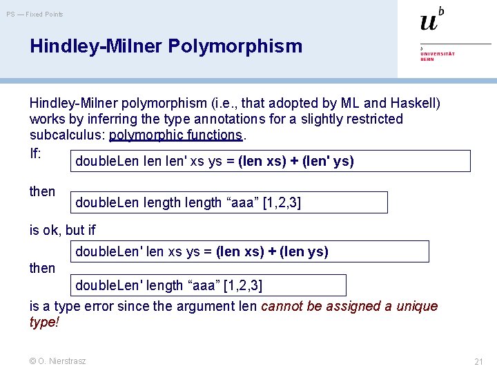 PS — Fixed Points Hindley-Milner Polymorphism Hindley-Milner polymorphism (i. e. , that adopted by