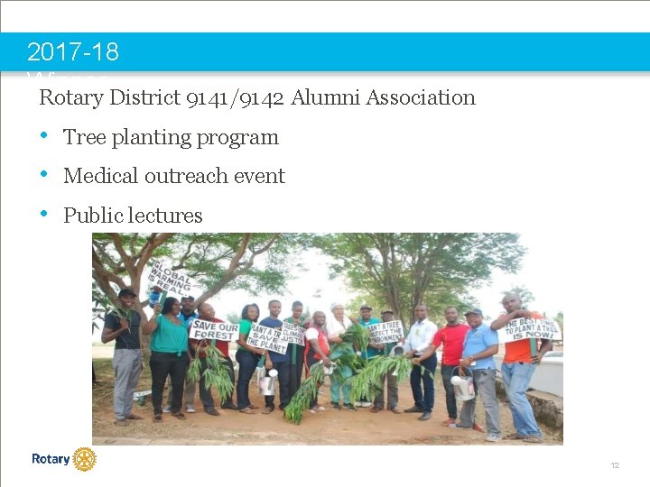 2017 -18 Winner Rotary District 9141/9142 Alumni Association • • • Tree planting program