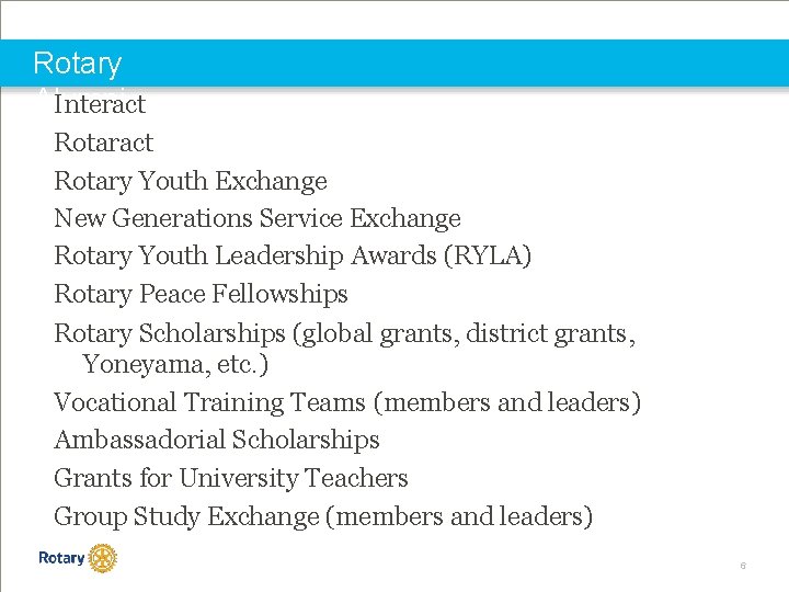 Rotary Alumni Interact Rotary Youth Exchange New Generations Service Exchange Rotary Youth Leadership Awards