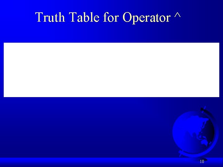Truth Table for Operator ^ 10 