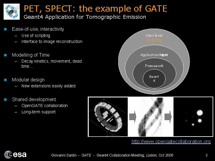 PET, SPECT: the example of GATE Geant 4 Application for Tomographic Emission n Ease-of-use,