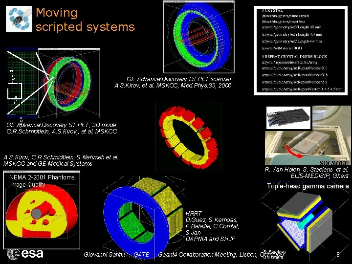 Moving scripted systems Cr yst al GE Advance/Discovery LS PET scanner A. S. Kirov,