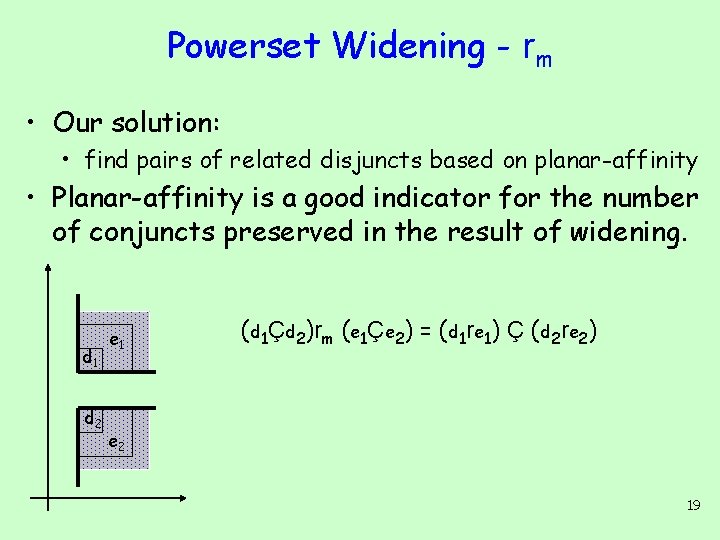 Powerset Widening - rm • Our solution: • find pairs of related disjuncts based