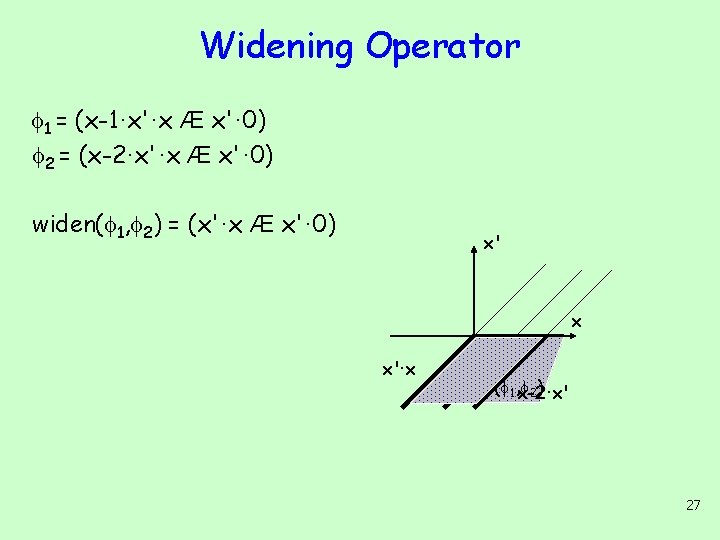 Widening Operator 1 = (x-1·x'·x Æ x'· 0) 2 = (x-2·x'·x Æ x'· 0)