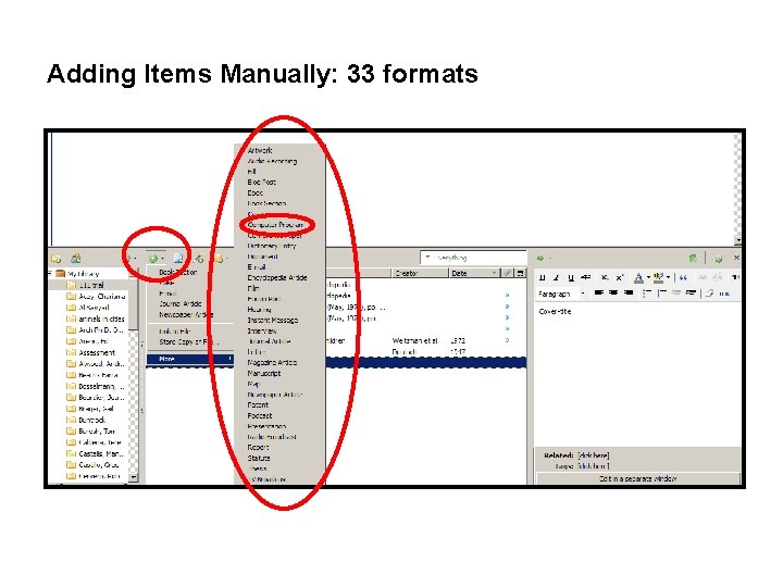 Adding Items Manually: 33 formats 