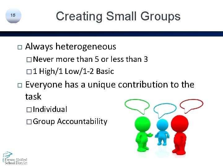 Creating Small Groups 15 Always heterogeneous � Never more than 5 or less than
