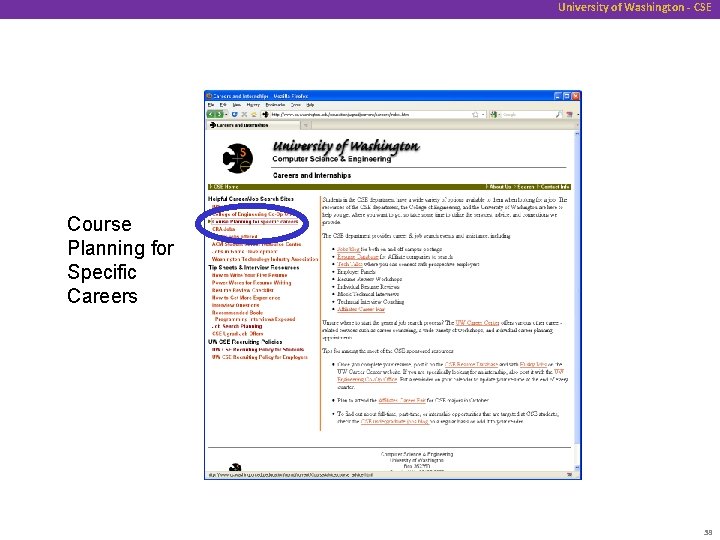 University of Washington - CSE Course Planning for Specific Careers 38 