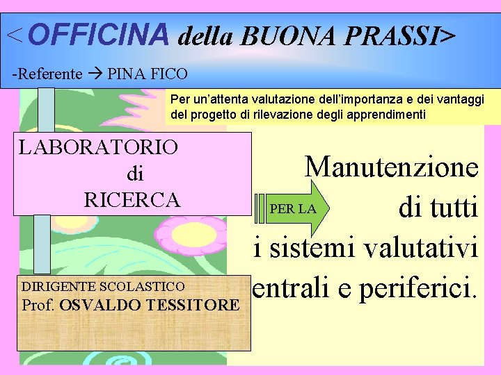 <OFFICINA della BUONA PRASSI> -Referente PINA FICO Per un’attenta valutazione dell’importanza e dei vantaggi <OFFICINA della BUONA PRASSI> -Referente PINA FICO Per un’attenta valutazione dell’importanza e dei vantaggi