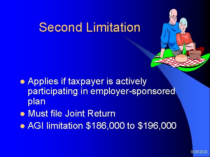 Second Limitation Applies if taxpayer is actively participating in employer-sponsored plan l Must file