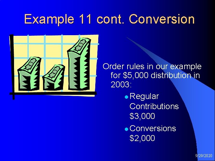 Example 11 cont. Conversion Order rules in our example for $5, 000 distribution in