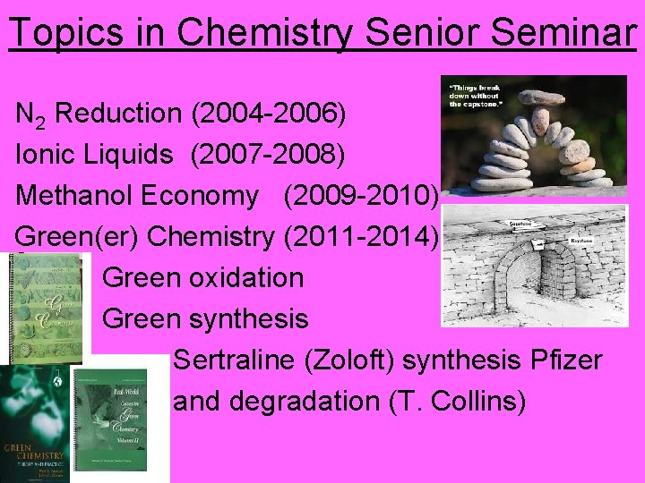 Topics in Chemistry Senior Seminar N 2 Reduction (2004 -2006) Ionic Liquids (2007 -2008)