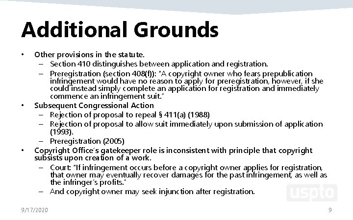 Additional Grounds • • • Other provisions in the statute. – Section 410 distinguishes