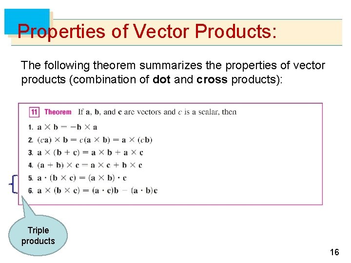 Properties of Vector Products: The following theorem summarizes the properties of vector products (combination