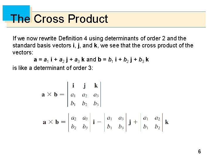 The Cross Product If we now rewrite Definition 4 using determinants of order 2