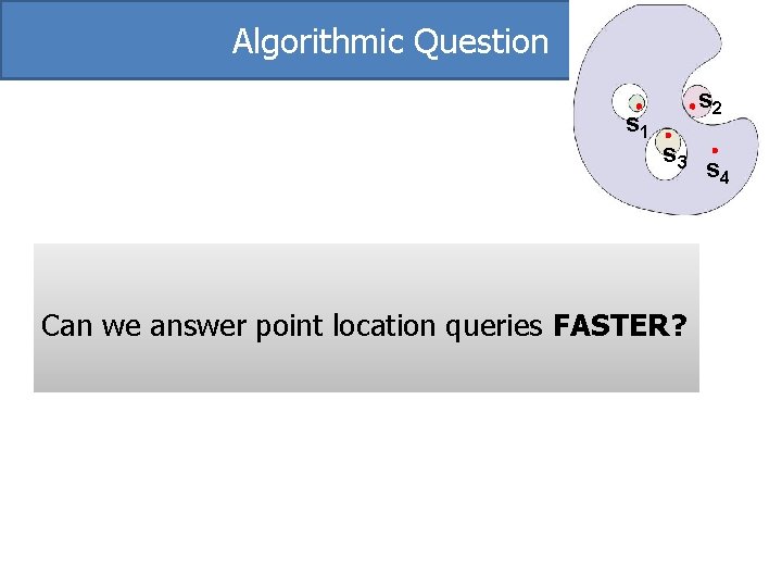Algorithmic Question s 1 s 2 s 3 Can we answer point location queries Algorithmic Question s 1 s 2 s 3 Can we answer point location queries