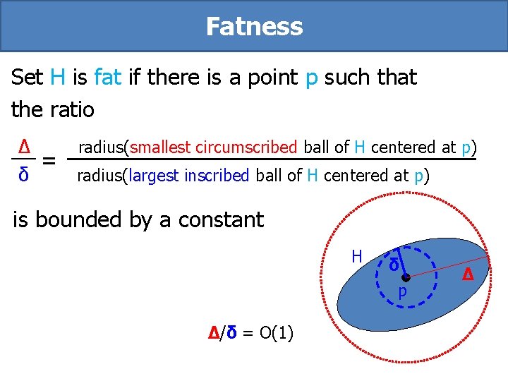 Fatness Set H is fat if there is a point p such that the Fatness Set H is fat if there is a point p such that the