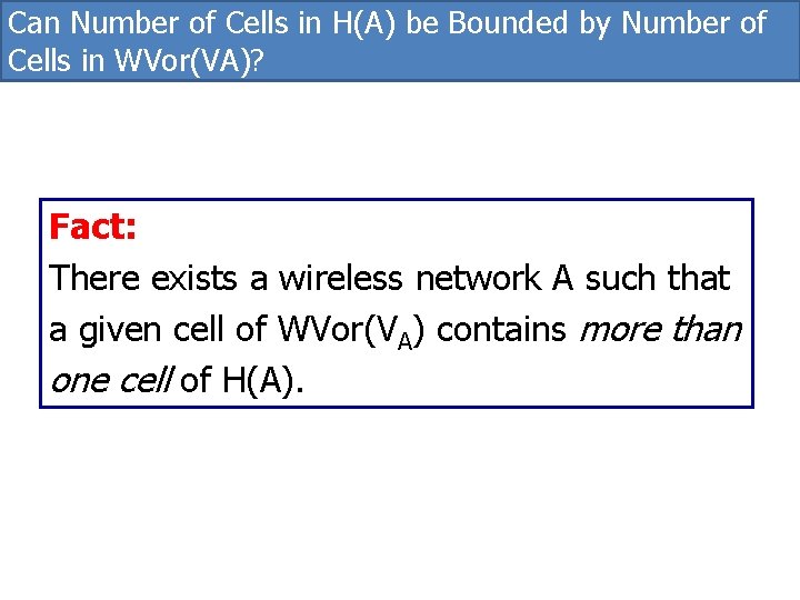 Can Number of Cells in H(A) be Bounded by Number of Cells in WVor(VA)? Can Number of Cells in H(A) be Bounded by Number of Cells in WVor(VA)?